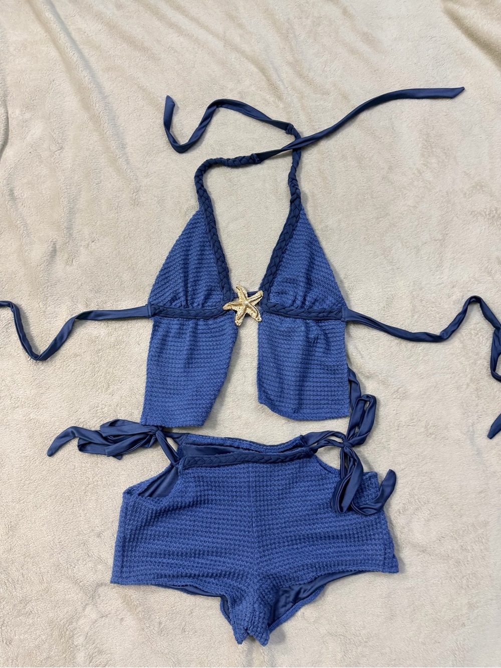 Girls' Blue Starfish Tie-Back Swim Set